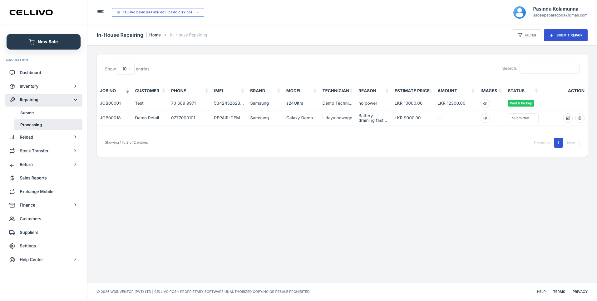 mobile shop repair management system dashboard
