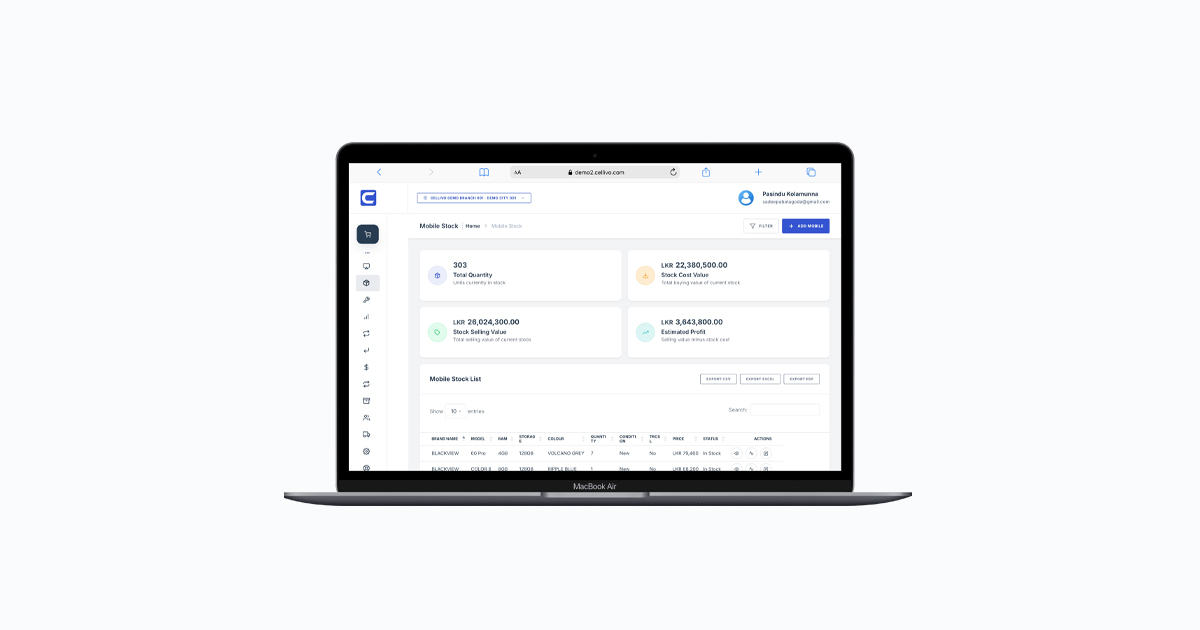 mobile phone shop inventory management dashboard
